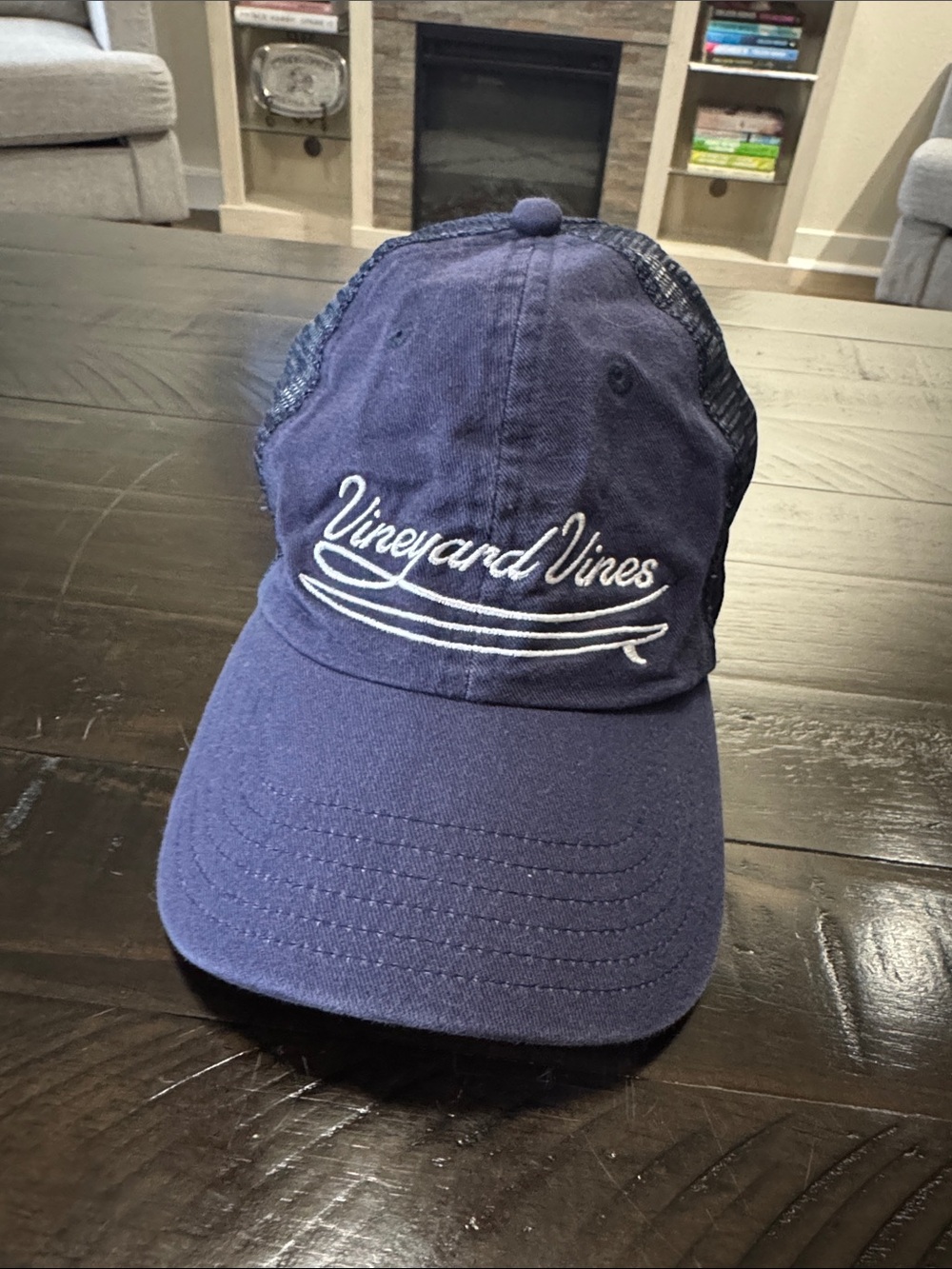 Vineyard Vines Navy Hat with White Script Logo
